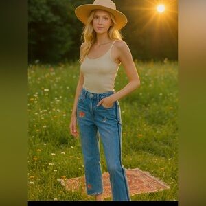 Gap Embellished Blue Jeans with handmade designs Butterfly Accents